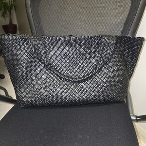 Falor Black Woven Tote Bag